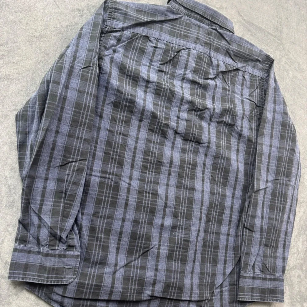Banana Republic Mens Large Blue Black Plaid Soft Wash Slim Fit Button Down Shirt